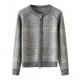 Women's Gray Plaid Knit Zip-Up Cardigan