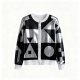 Women's Black-White Geometric Print Metallic Cardigan (Button-Front)