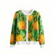 Women's Pineapple & Tropical Leaf Print Cardigan (Button-Front Crew Neck)