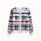 Women's Red-White-Blue Stripe & Number Print Metallic Cardigan
