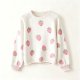 Women's Cream Crew Neck Sweater with Light Pink Strawberry Print (Pink Cuff Trim)
