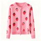 Women's Pink Strawberry Print Knit Zip-Up Cardigan