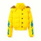 Women's Yellow Short Puffer Jacket with Blue Lightning & Drop Sleeves