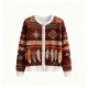 Women's Ethnic Geometric & Feather Knit Cardigan (Button-Front)