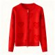 Women's Red Heart Print Knit Zip-Up Cardigan