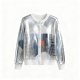 Women's Silver Metallic Circuit & Geometric Print Cardigan (Button-Front)