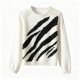 Women's Cream Crew Neck Sweater with Black Zebra Stripe Print