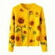 Women's Yellow Sunflower Print Knit Zip-Up Cardigan