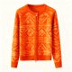 Women's Orange Ethnic Geometric Print Knit Zip-Up Cardigan