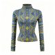 Women's Blue & Yellow Ethnic Geometric Print Turtleneck Top