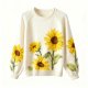 Women's Cream Crew Neck Sweater with Yellow Sunflower Print